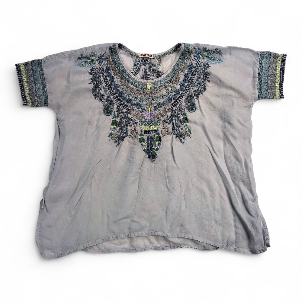 Johnny Was Embroidered Boho Peasant Blouse Top S
